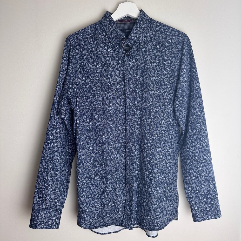 Men’s Ted Baker Dress Shirt - Size 2 (Small) - Blue w/pattern